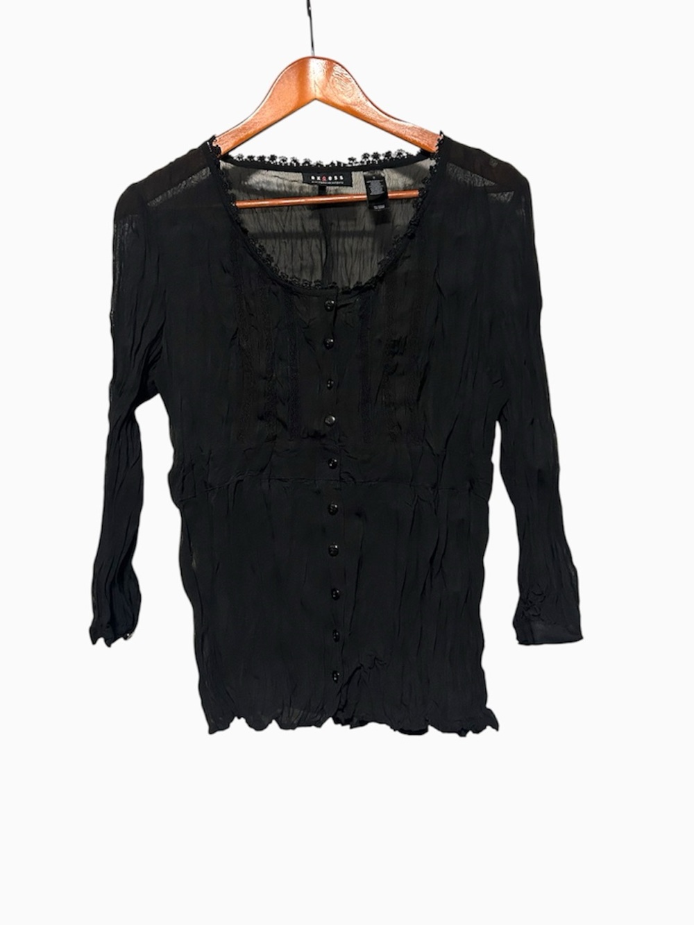 [Axcess] Black Sheer Button Down Top